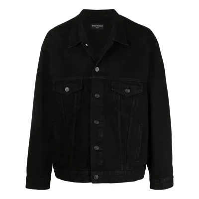 Balenciaga Spray Paint Logo Denim Jacket In Black