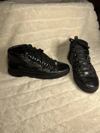 Pre-owned Balenciaga Arena Black High Top 9 Leather Shoes