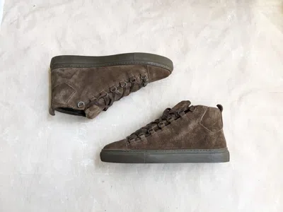 Pre-owned Balenciaga Arena Brown High Tops Suede 10 Lace Up Shoes