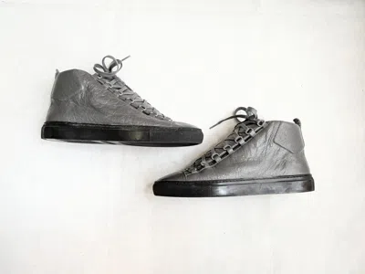 Pre-owned Balenciaga Arena Gray Black 10 Leather High Tops Shoes
