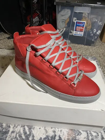 Pre-owned Balenciaga Arena Hi Top Sneakers In Red