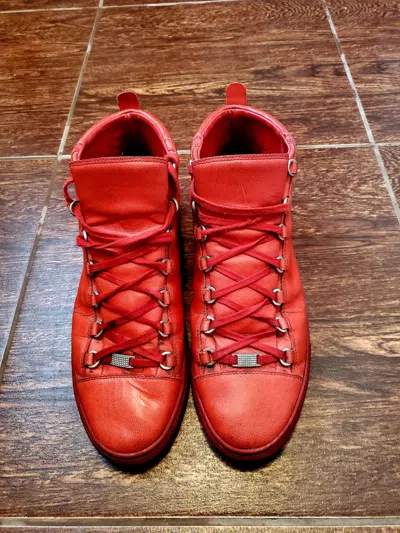 Pre-owned Balenciaga Arena High Rouge Leather Sneaker Shoes Red