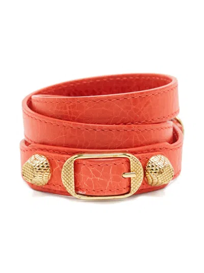 Pre-owned Balenciaga Arena Leather Studded Bracelet In Orange
