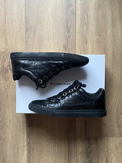 Pre-owned Balenciaga Arena Low Black Pebbled Leather Sneakers
