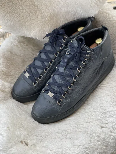 Pre-owned Balenciaga Arena Navy Leather High Top Shoes Sneaker