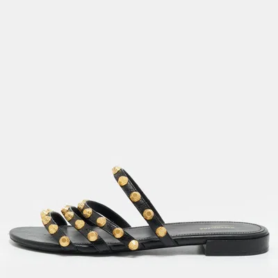 Pre-owned Balenciaga Arena Size 39 Black Leather Studded Flat Slide