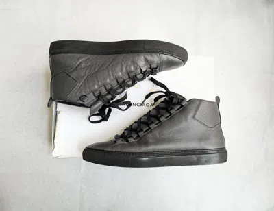 Pre-owned Balenciaga Arena Sneakers Gray 10 High Tops Leather