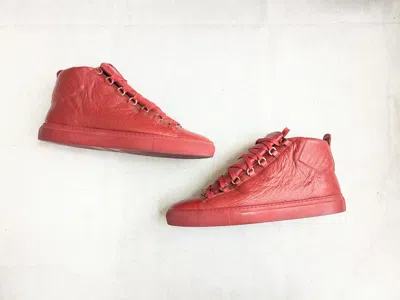 Pre-owned Balenciaga Arena Sneakers Red 12 High Tops Leather