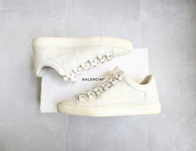 Pre-owned Balenciaga Arena Sneakers White 10 Low Tops Leather
