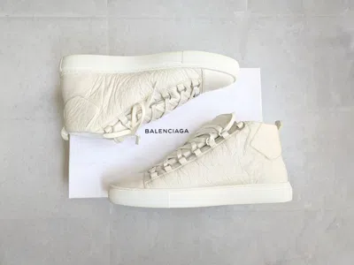 Pre-owned Balenciaga Arena Sneakers White 11 High Tops Leather