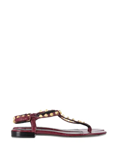 Pre-owned Balenciaga Arena Studded Ankle-strap Thong Sandals In Red