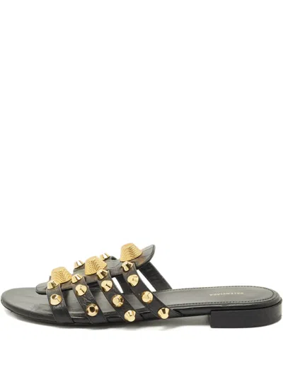 Pre-owned Balenciaga Arena Studded Flat Slides In Black