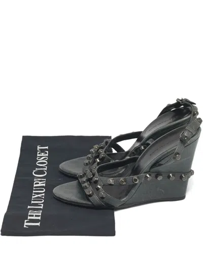 Pre-owned Balenciaga Arena Wedge-heel Sandals In Green