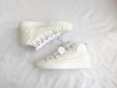 Pre-owned Balenciaga Arena White 10 Leather High Tops Lace Up Shoes