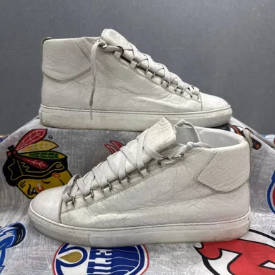 Pre-owned Balenciaga Arena White 12 Leather High Tops Shoes