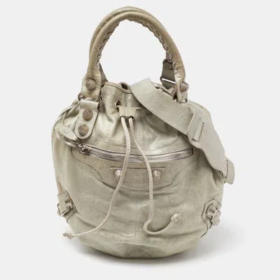 Pre-owned Balenciaga Argent Leather Gsh Pompon Hobo In Grey