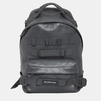 Pre-owned Balenciaga Army Webbed Multi-strap Leather Backpack In Gray