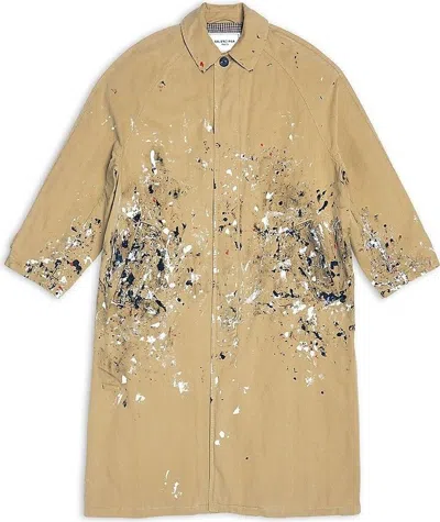 Pre-owned Balenciaga Artist Carcoat Beige Paint Splatter 46