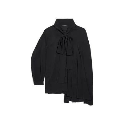Balenciaga Asymmetric Black Silk Blouse With Scarf