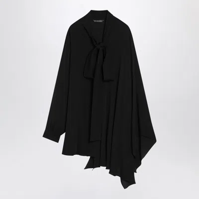 Balenciaga Asymmetric Black Silk Blouse With Scarf