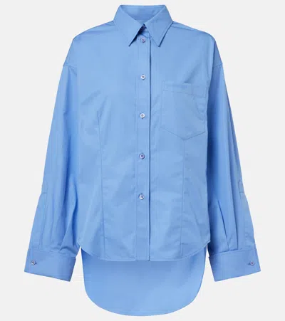 Balenciaga Logo-embroidered Curved-hem Shirt In Blue
