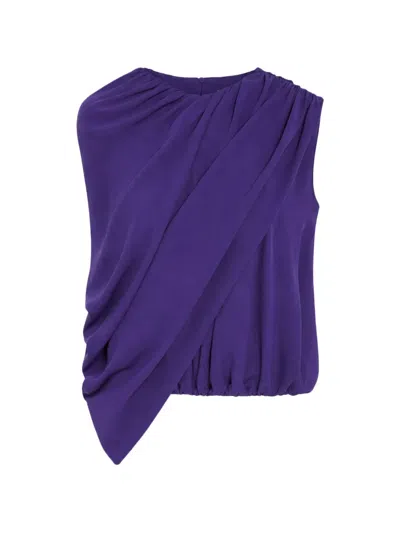 Balenciaga Asymmetric Draped Silk Cady Crop Top In Purple