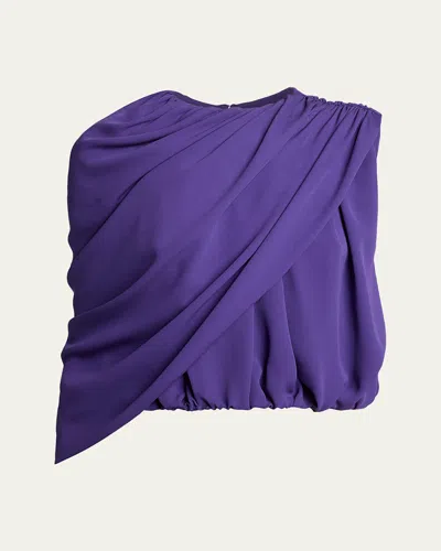 Balenciaga Asymmetric Draped Silk Cady Crop Top In Purple