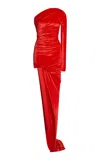 Balenciaga Asymmetric-design Velvet Dress In Red