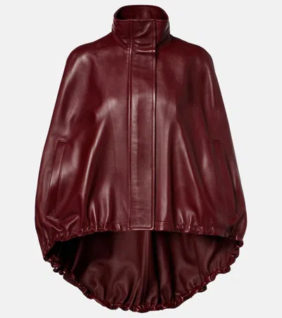 Balenciaga Asymmetric Gathered Leather Cape In Burgundy