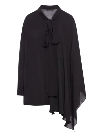 Balenciaga Asymmetric Neck-tie Blouse In Black