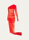 Balenciaga Asymmetric One-shoulder Velvet Dress In Red