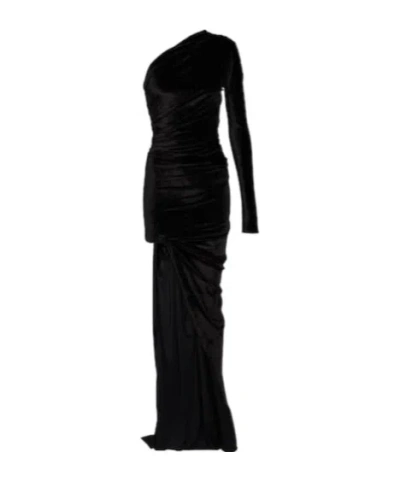 Balenciaga Asymmetric One-shoulder Velvet Gown In Black