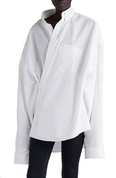 Balenciaga Asymmetric Oversize Cotton Poplin Wrap Shirt In White