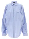 Balenciaga Cut Up Stripe Asymmetric Oversize Cotton Button-up Shirt In Light Blue