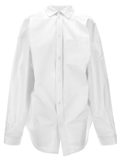 Balenciaga Asymmetric Shirt With Logo Embroidery Shirt, Blouse White