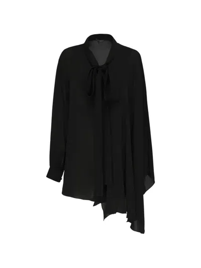 Balenciaga Asymmetric Tie-neck Blouse In Black