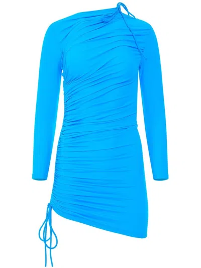 Balenciaga Gathered Drawstring Dress In Blue