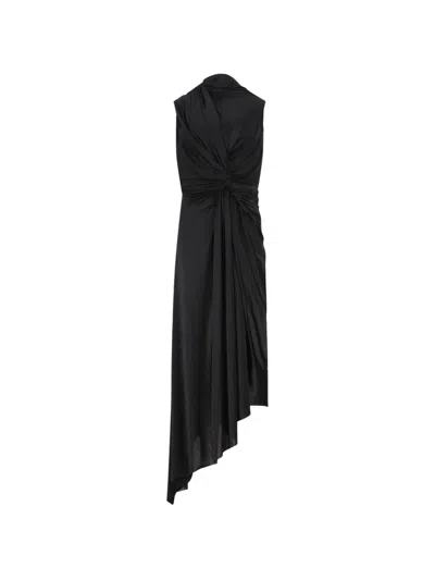 Balenciaga Asymmetric Draped Knotted Satin-jersey Dress In Black