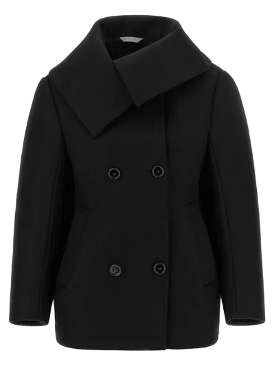 Balenciaga Asymmetrical Neck Virgin Wool Coat In Black