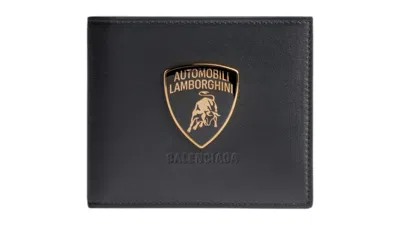 Pre-owned Balenciaga Automobil Lamborghini Square Folded Wallet In Black
