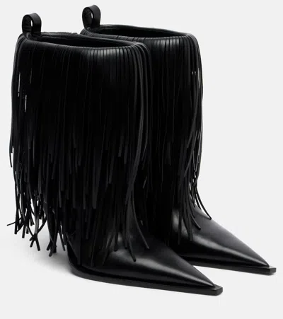 BALENCIAGA AVENUE FRINGE LEATHER ANKLE BOOTS