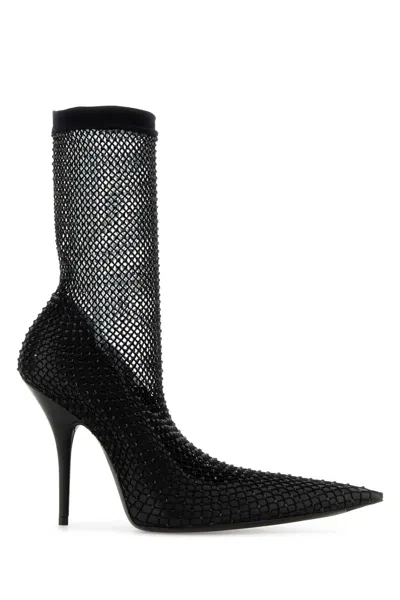 Balenciaga Avenue Ankle Boots In Nappa Leather And Mesh With Rhinestone Detail In Black