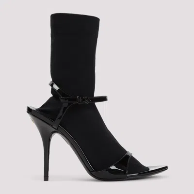 BALENCIAGA BLACK LEATHER AVENUE SOCK SANDALS