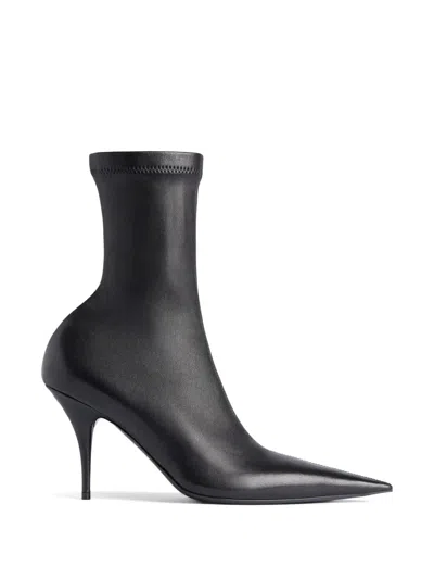 Balenciaga Avenue Point-toe Logo-plaque Boots In Black