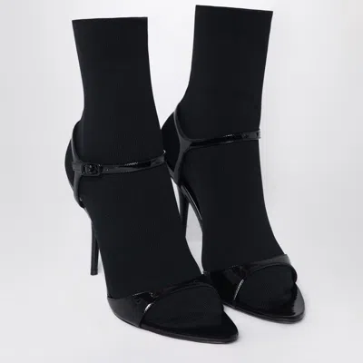 Balenciaga Avenue Sock Black Sandal In Patent Leather And Mesh