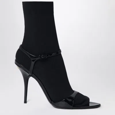 Balenciaga Avenue Sock Black Sandal In Patent Leather And Mesh In Multi