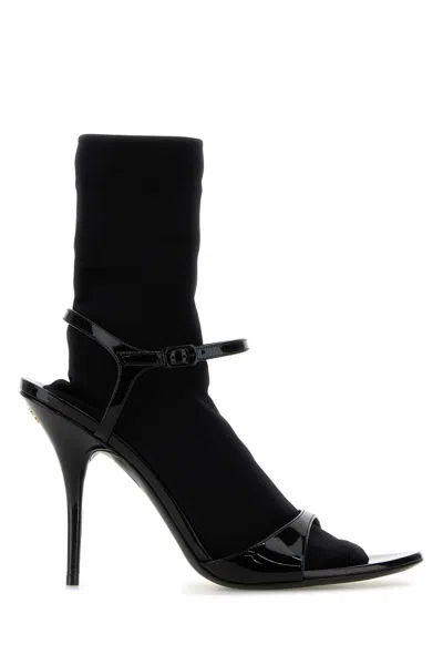 Balenciaga Avenue Sock Leather Sandals With 11 Cm Heel In Black