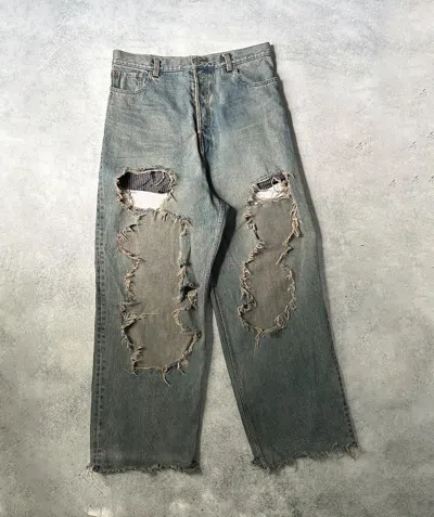Pre-owned Balenciaga Aw21 Afterworld Destroyed Boxer Denim In Light Wash