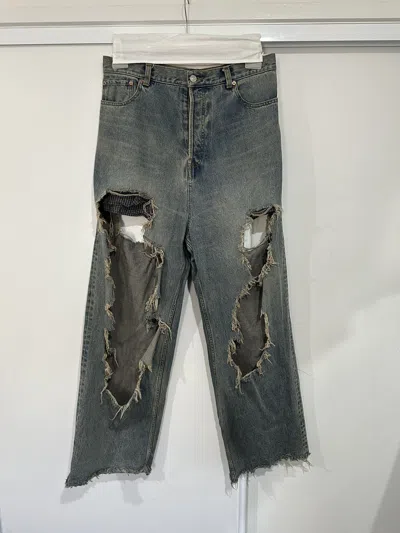 Pre-owned Balenciaga Aw21 Destroyed Baggy Denim In Blue