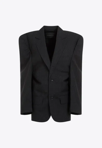 Balenciaga Away Boxy Blazer In Wool In Grey